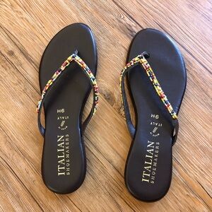 Italian Shoemakers Dark Brown Sandals with Multicolor Beads